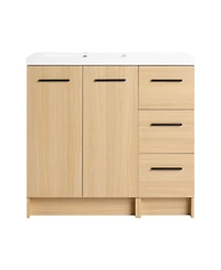 Sillysis 36 Inch Freestanding Bathroom Vanity with 3 Drawer Cabinet, Integrated Resin Sink