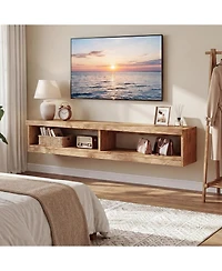 Tribesigns Solid Wood Floating Tv Stand:55" farmhouse wall mounted console. Media entertainment center for living room, bedroom, small space.