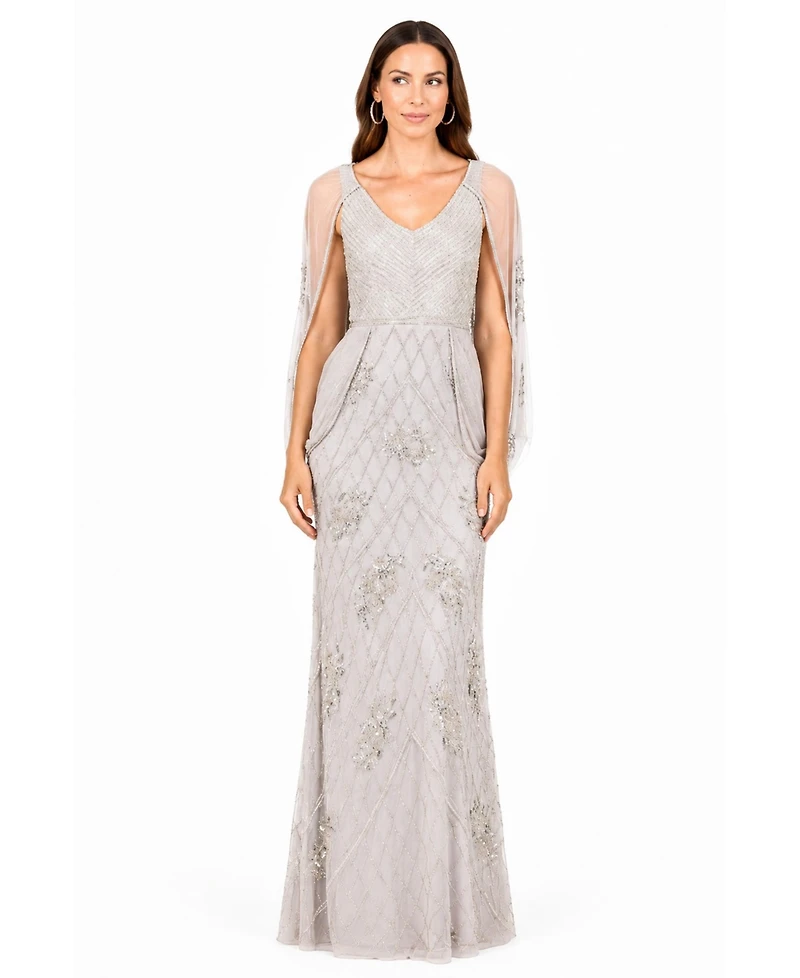 Lara Women's Beaded Cape Sleeve Dress