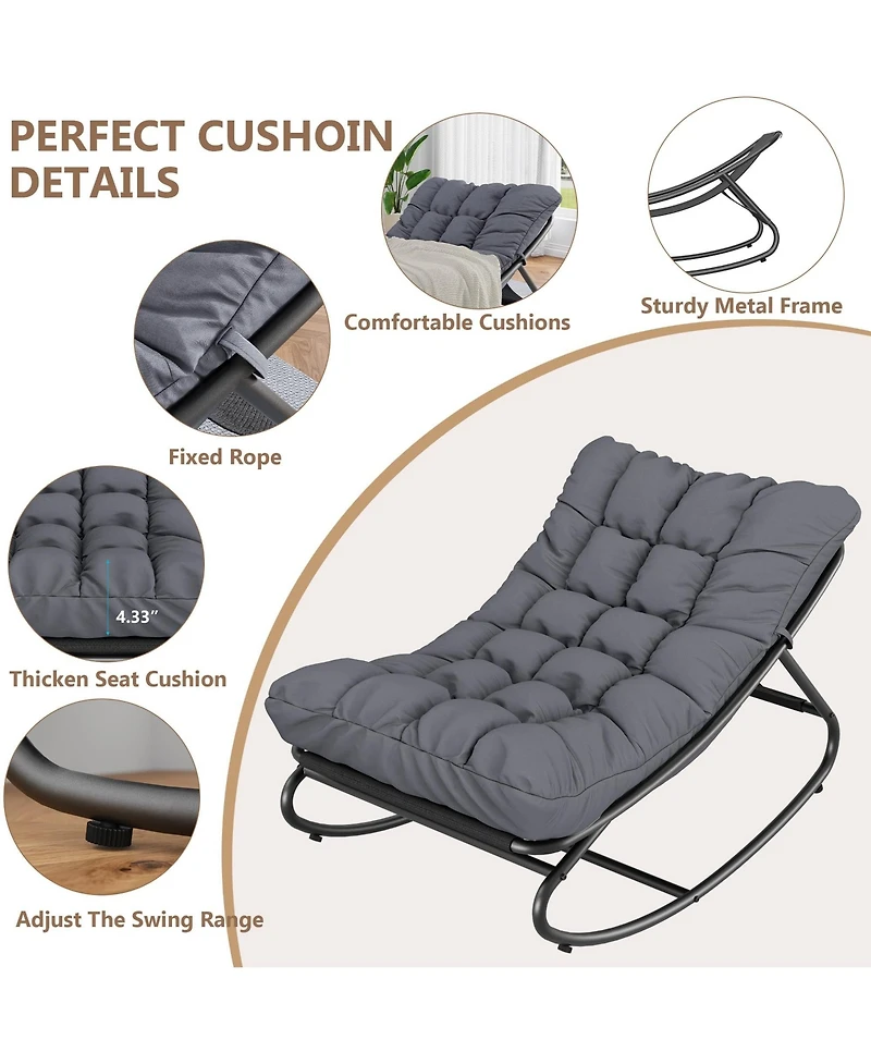 homfan Set of 2 Papasan Rocking Chairs, 30 Inch Oversized Egg Rocking Chair with 450 Lb Capacity for Patio or Living Room