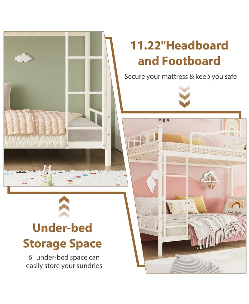 homfan Twin Over Bunk Bed for Kids, Heavy Duty Metal Frame with Safety Guardrail and Ladder, 400 Lbs Capacity, Space-Saving Design