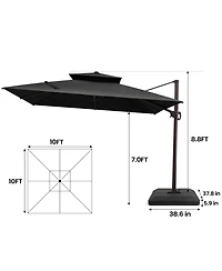 Pellebant 10x10Feet Outdoor Patio Double Top Square Aluminum Cantilever Umbrella with Base