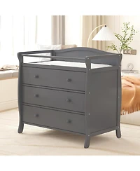 gaomon Wooden Diaper Changing Table, Baby Diaper Changing Station Infant Nursing Table with 3 Drawers, Safety Rail and Strap