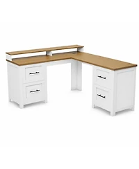 gaomon 63" L-Shaped Executive Desk with 4 File Drawers and Power Outlet – Corner Computer Desk with Monitor Stand, Home Office Desk