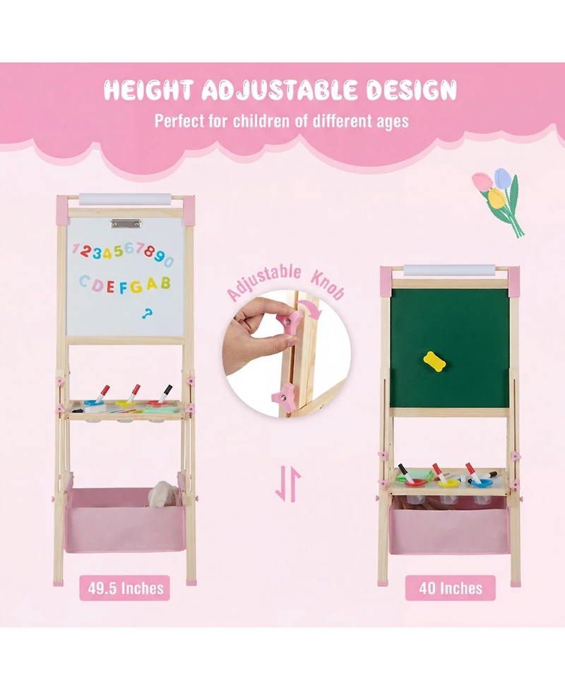 Mecale 3-in-1 Double-Sided Adjustable Kids Easel with Storage Bag, Age 3-8