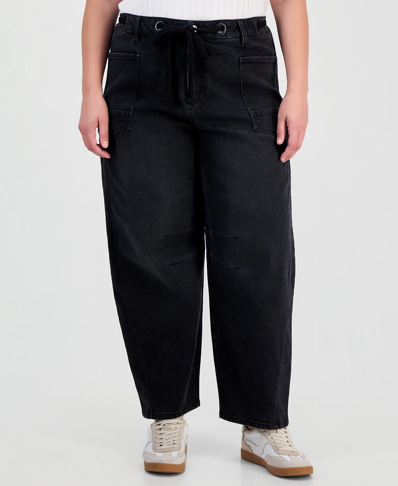 And Now This Trendy Plus Tie-Waist Barrel Jeans, Macy's Exclusive
