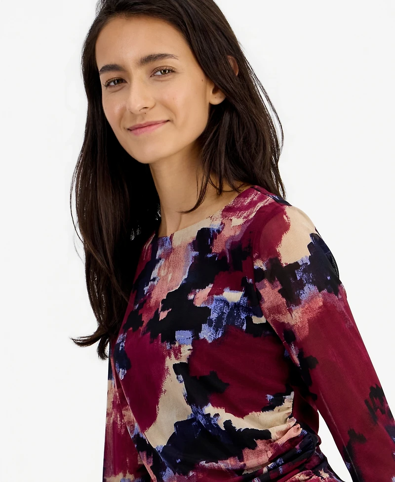Bar Iii Women's Long-Sleeve Crewneck Ruched Top, Macy's Exclusive