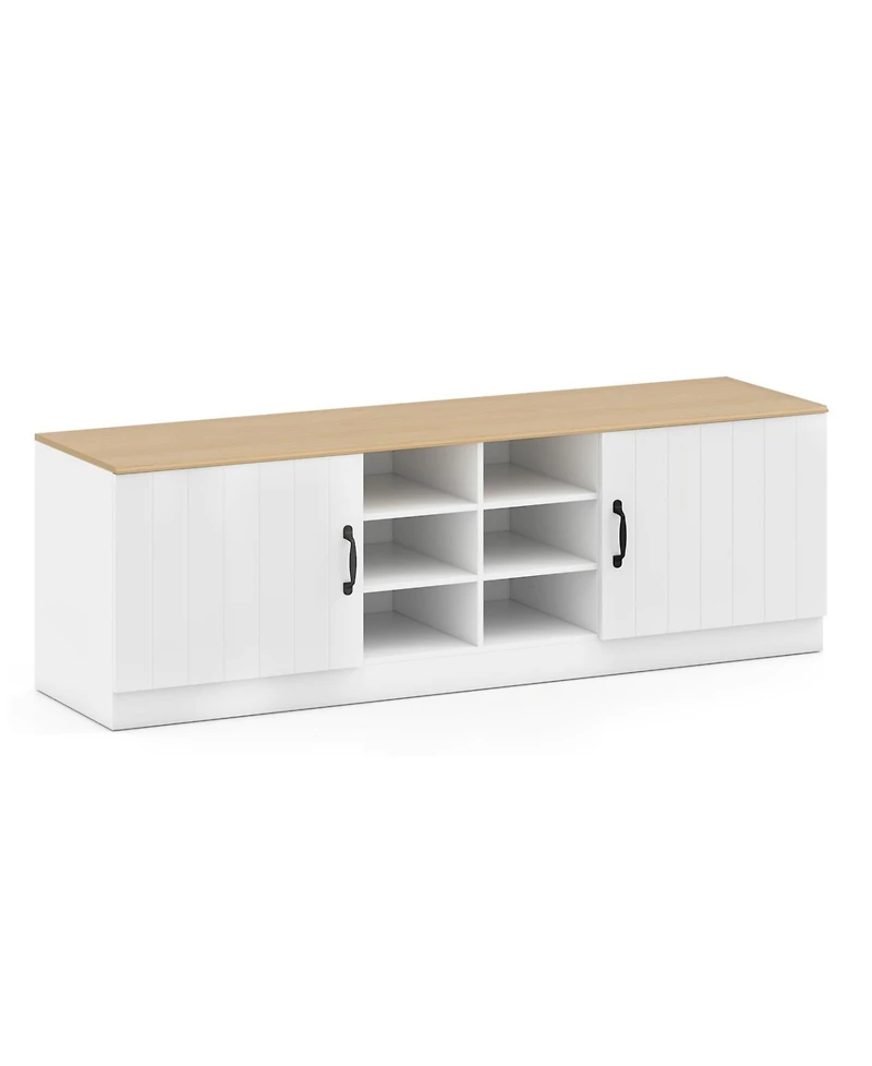 Slickblue Entryway Shoe Cabinet Bench with Adjustable Shelves and 2-Door Storage