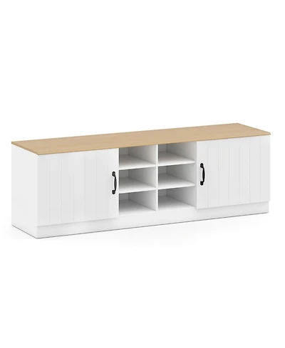 Slickblue Entryway Shoe Cabinet Bench with Adjustable Shelves and 2-Door Storage