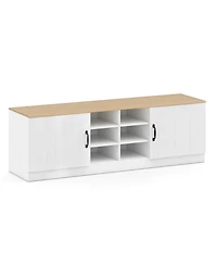 Slickblue Entryway Shoe Cabinet Bench with Adjustable Shelves and 2-Door Storage