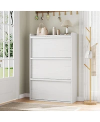 homfan Shoe Cabinet with 3 Flip Drawers - Hidden Wood Shoe Storage Cabinet for Entryway Hallway Living Room