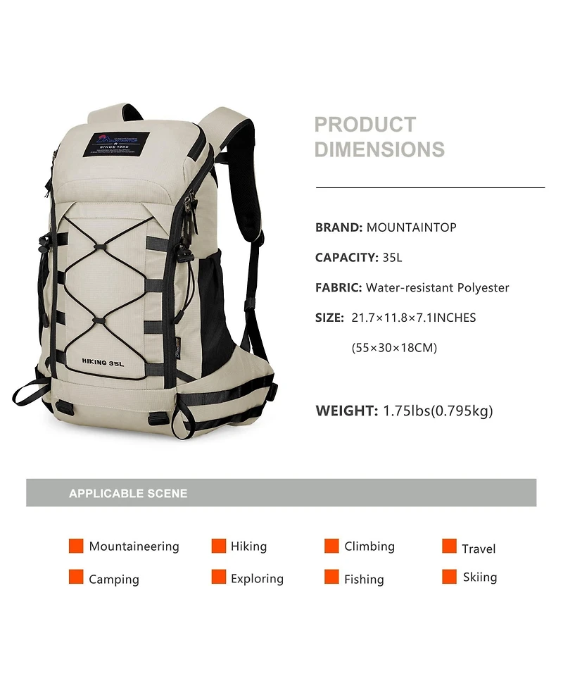 Mountaintop Hiking Backpack 35 Liter Travel Backpack Lightweight Daypack for Men Women Outdoor Camping
