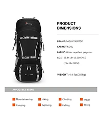 Mountaintop 70 Liter Internal Frame Backpack Camping Backpacking Hiking Backpack for Men Women with Rain Cover