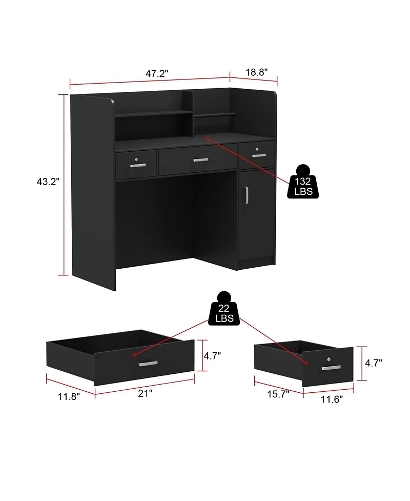 Homsee Office Desk with Bookshelf and 3 Drawers, Single Writing Computer Desk with Storage Shelves, Workstation for Home Office