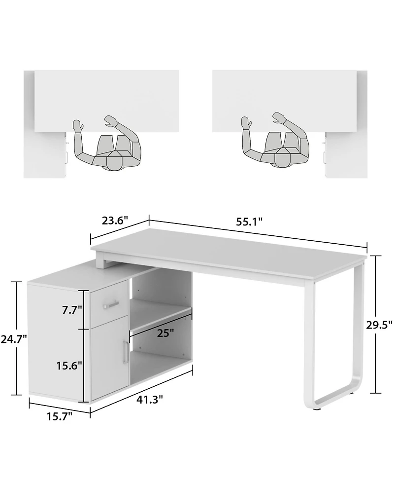 Homsee Corner Desk with Storage - L-Shaped Computer Table and Cabinet Combo Writing Desk with Drawer and Shelves