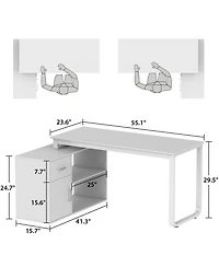 Homsee Corner Desk with Storage - L-Shaped Computer Table and Cabinet Combo Writing Desk with Drawer and Shelves