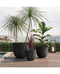Streamdale Furniture 3-Piece Lightweight Mgo Round Crackle Stone Planter Set with Drainage