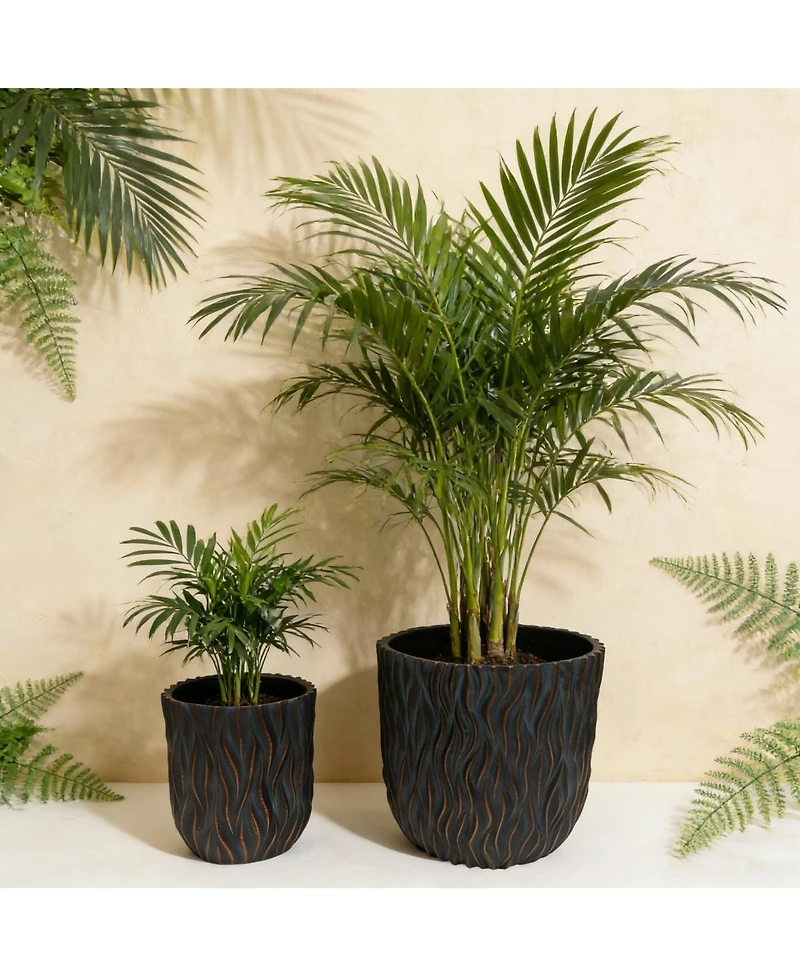 Streamdale Furniture Set of 2 Large Round Textured Magnesium Oxide Planters with Drainage Holes