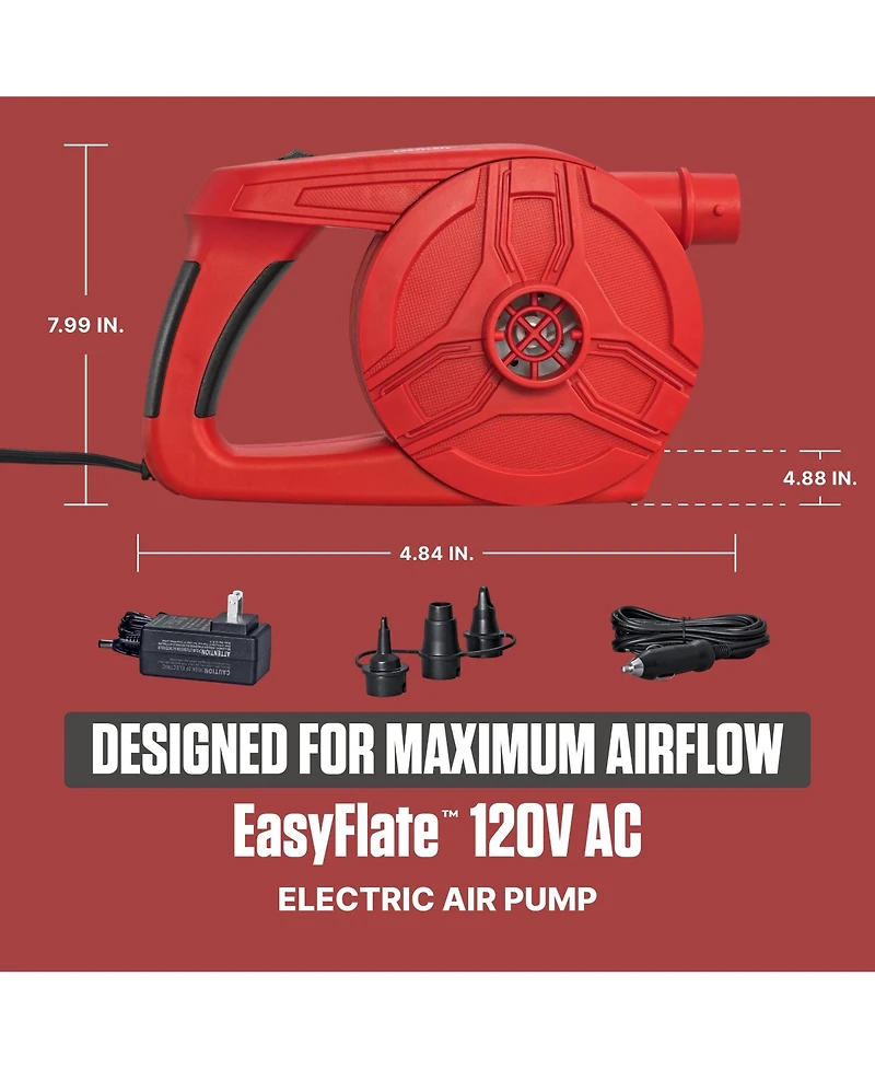 Coleman EasyFlate 120V Ac Electric Air Pump, Plug-In Inflator with 3 Adapters