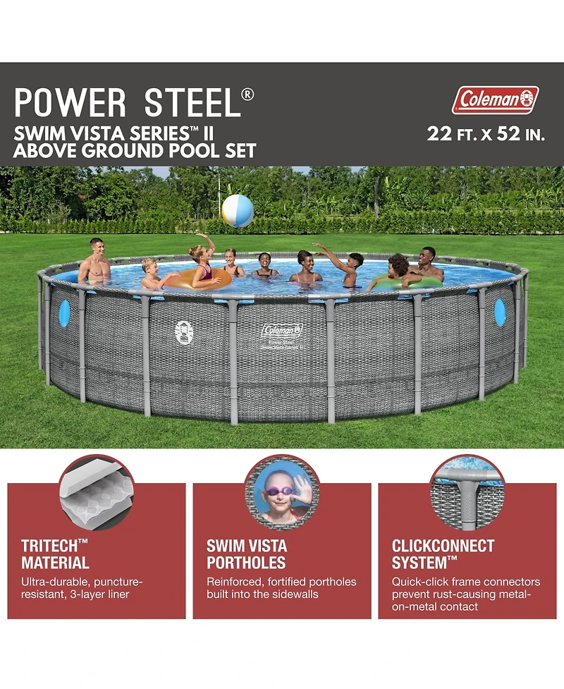 Coleman Power Steel Swim Vista Above Ground Swimming Pool Set