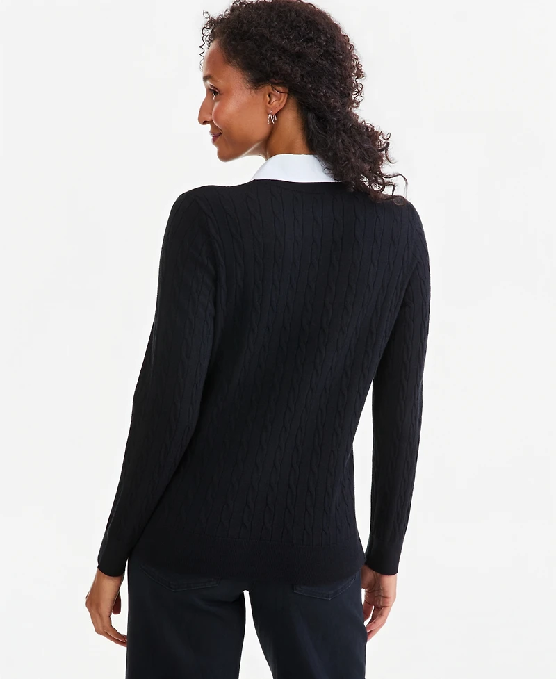 Style & Co Petite Two-Fer Cable Knit Polo Sweater, Macy's Exclusive