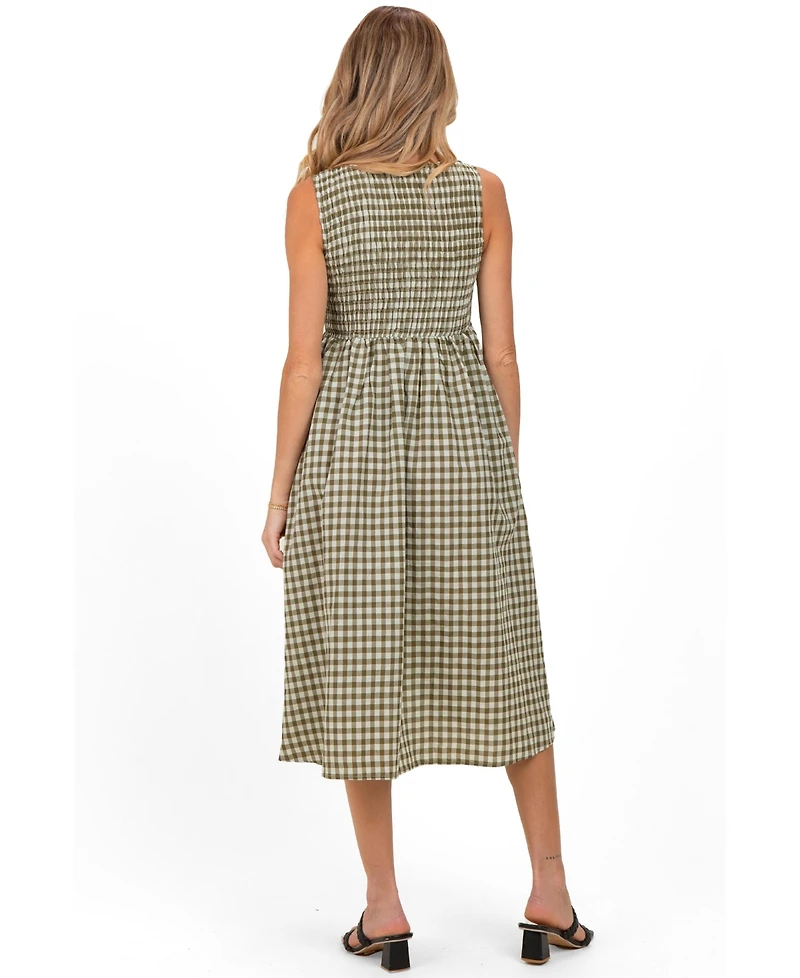 Pinkblush Women's Red Gingham Smocked Sleeveless Midi Dress