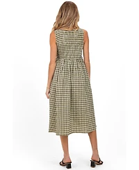 Pinkblush Women's Red Gingham Smocked Sleeveless Midi Dress