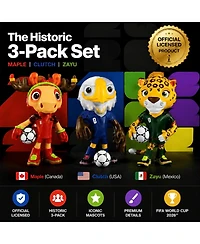 Fifa 2026 World Cup Official Licensed Mascot Figurine Set of 3 Maple, Zayu and Clutch Collectible Soccer Figures 9cm