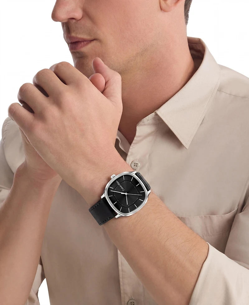 Calvin Klein Men's Ck Shape Black Leather Strap Watch 37mm