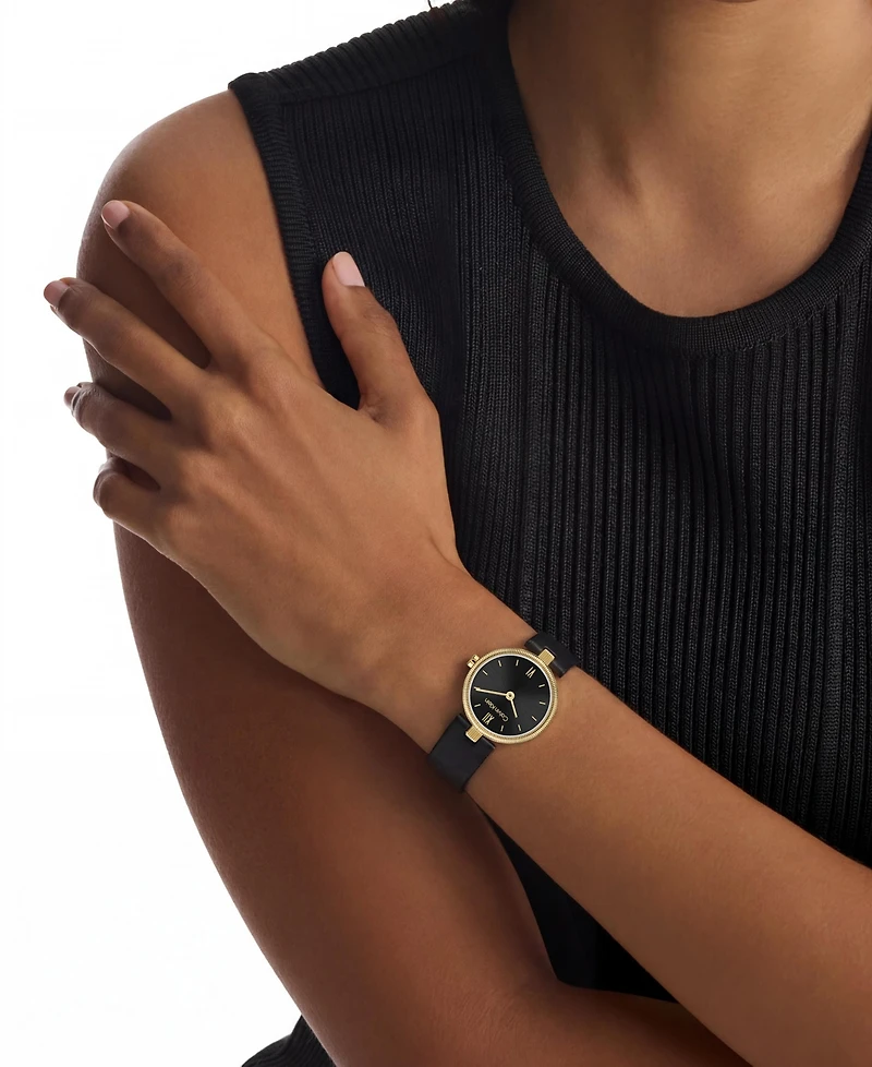 Calvin Klein Women's Gleam Black Leather Strap Watch 24mm
