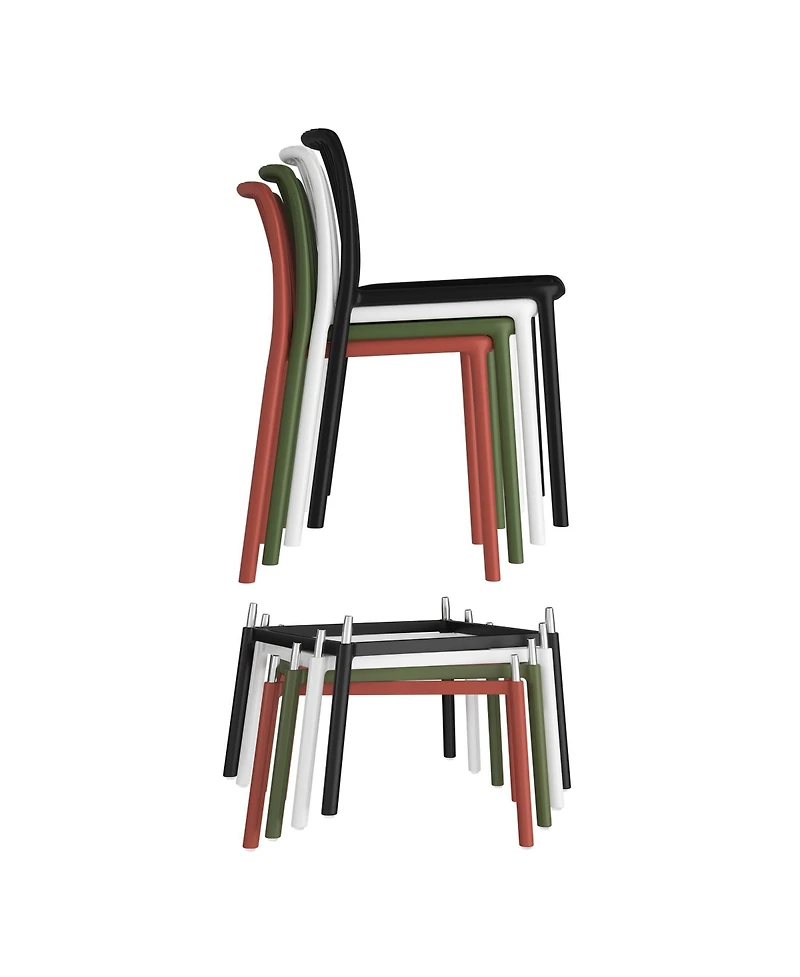 29.5" Outdoor Modern Polypropylene Plastic Patio Bar Height Stools (Set of 2)