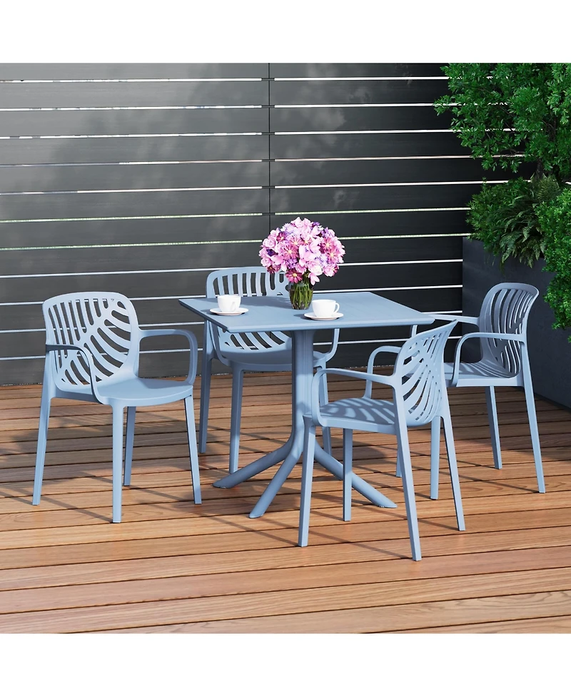 5-Piece Outdoor Square Patio Dining Table Set with Stackable Chairs