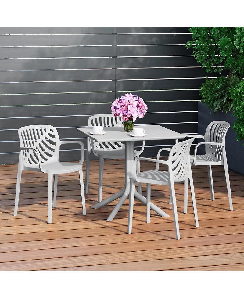 5-Piece Outdoor Square Patio Dining Table Set with Stackable Chairs
