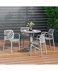 5-Piece Outdoor Resin Round Patio Dining Table Set with Modern Stackable Chairs
