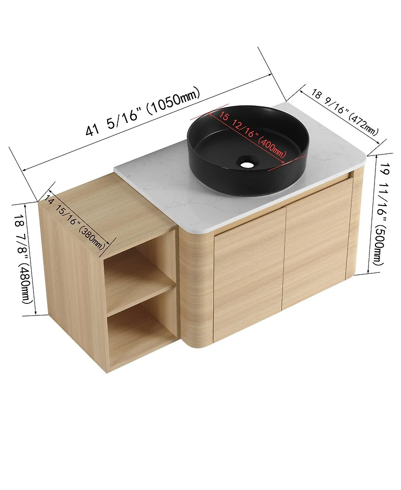 Sillysis Inch Wall Mounted Bathroom Vanity with Ceramic Vessel Sink
