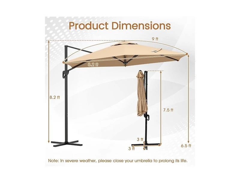 Clihome 9 Ft Cantilever Patio Umbrella with Vented Top and Sun-Protective Canopy