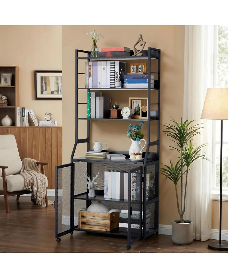 gaomon 70 Inch Industrial 2-in-1 Bookshelf Desk with Storage Shelves, Floor Standing Study Desk and Bookcase Combo for Home Office