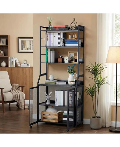 gaomon 70 Inch Industrial 2-in-1 Bookshelf Desk with Storage Shelves, Floor Standing Study Desk and Bookcase Combo for Home Office