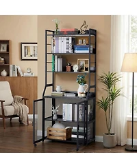 gaomon 70 Inch Industrial 2-in-1 Bookshelf Desk with Storage Shelves, Floor Standing Study Desk and Bookcase Combo for Home Office