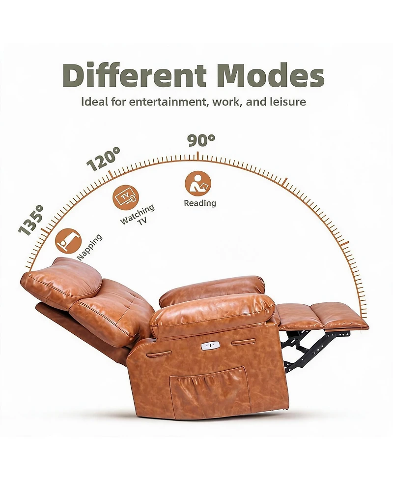 homfan Manual Recliner, Pu Leather Rocker with Heat and Massage, Swivel Recliner Chairs, Ergonomic Lounge Chair Remote Side Pocket