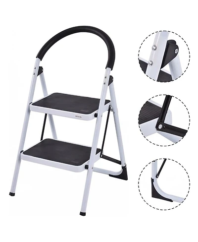 Costway 2 Step Ladder Folding Stool Heavy Duty 330Lbs Capacity Industrial Lightweight
