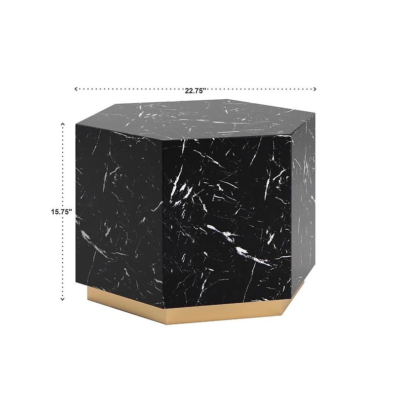 iNSPIRE Q Faux Marble Small Hexagon Coffee Table With Brushed Metal Base