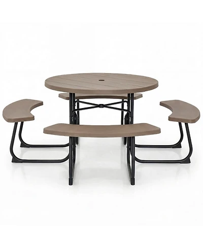 Sugift 8-Person Outdoor Picnic Table and Bench Set with Umbrella Hole