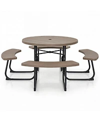 Sugift 8-Person Outdoor Picnic Table and Bench Set with Umbrella Hole
