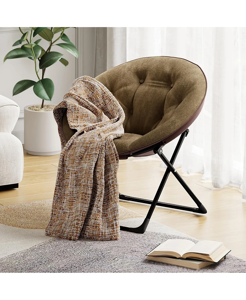 gaomon Oversized Faux Fur Foldable Saucer Chair, Sturdy Metal Frame Lounge Chair for Adults, Comfy Dorm Room Seating