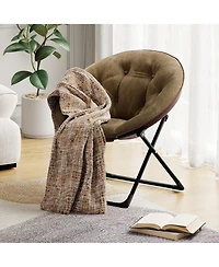 gaomon Oversized Faux Fur Foldable Saucer Chair, Sturdy Metal Frame Lounge Chair for Adults, Comfy Dorm Room Seating