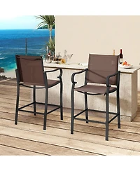 Sugift Set of 2 Counter Height Outdoor Bar Stools with Mesh Fabric Back