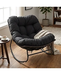 Sugift Outdoor Papasan Rocking Chair with 6.5in Thick Cushion and Non-Slip Pads
