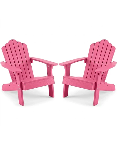 Sugift Set of 2 Kids Adirondack Chairs All-Weather Outdoor Chairs with Tilted High Backrest