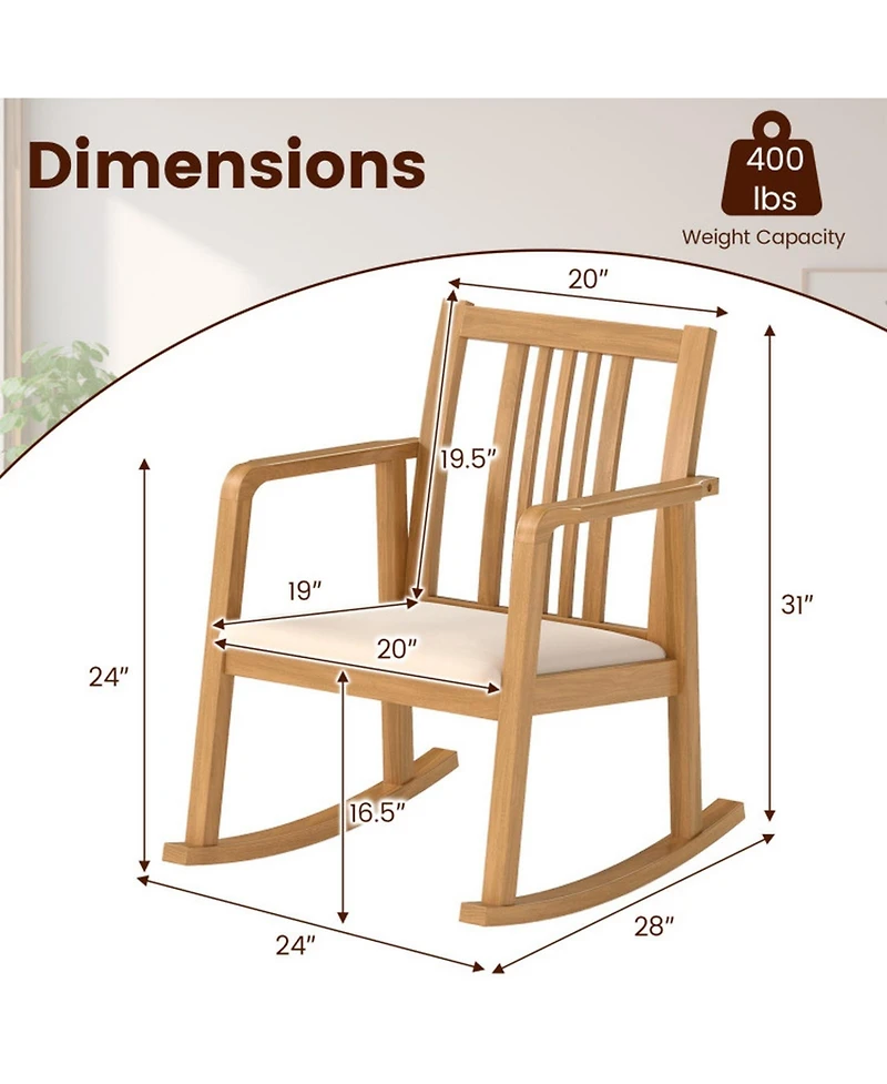 Gouun Cushioned Rocking Chair with Slatted Back and Curved Armrests